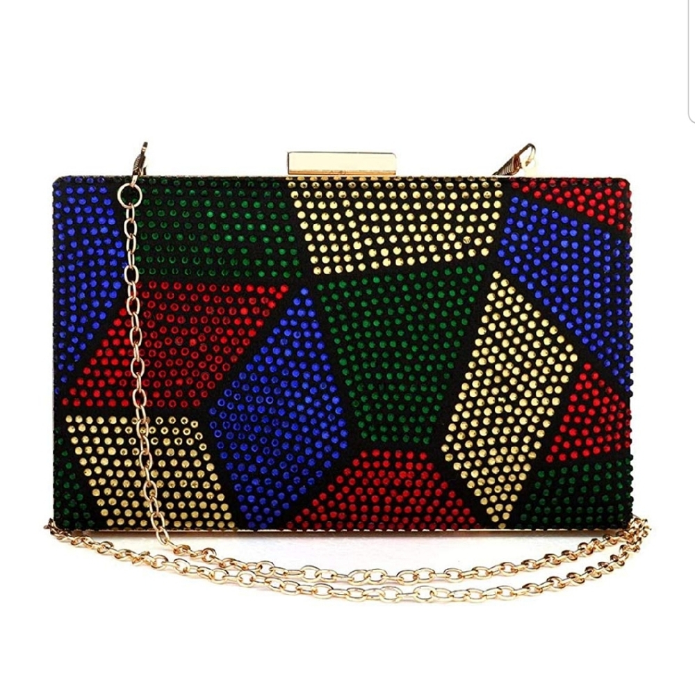 Multi-Colored Rhinestone Box Clutch Purse